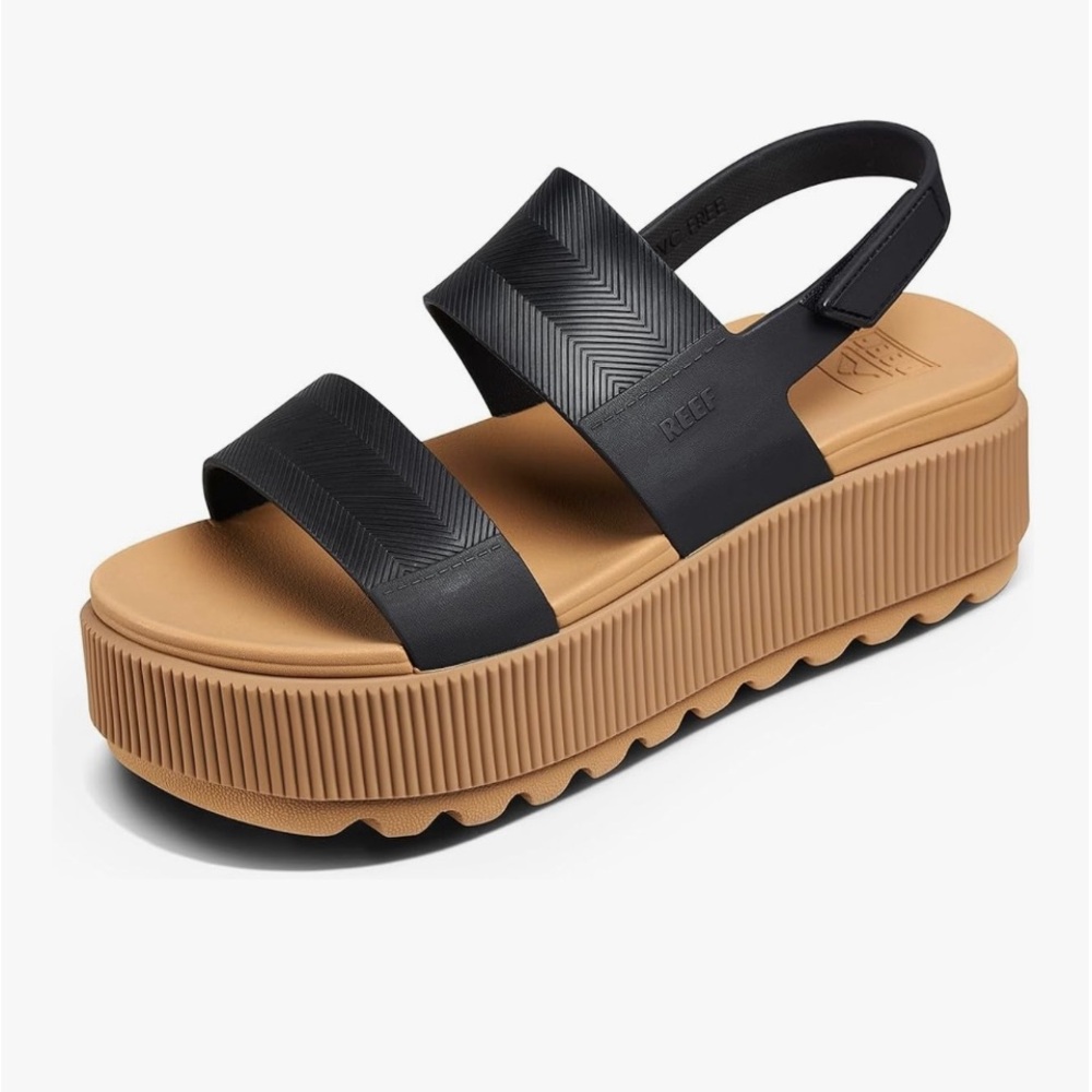 Reef Black and Tan Platform Sandals